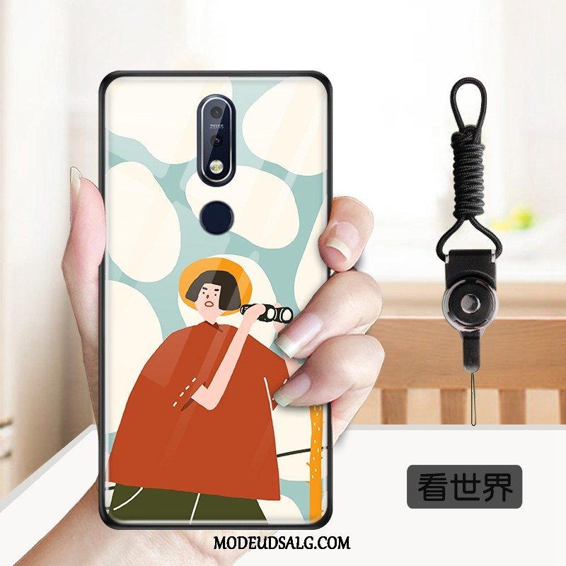 Nokia 7.1 Etui Spejl Hærdet Glas Cartoon Gul Smuk