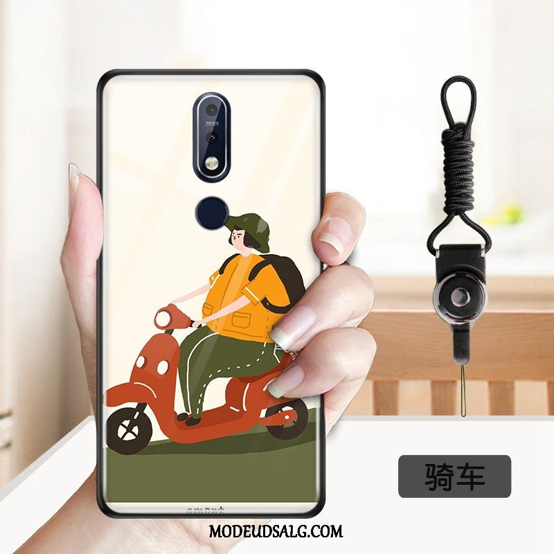 Nokia 7.1 Etui Spejl Hærdet Glas Cartoon Gul Smuk