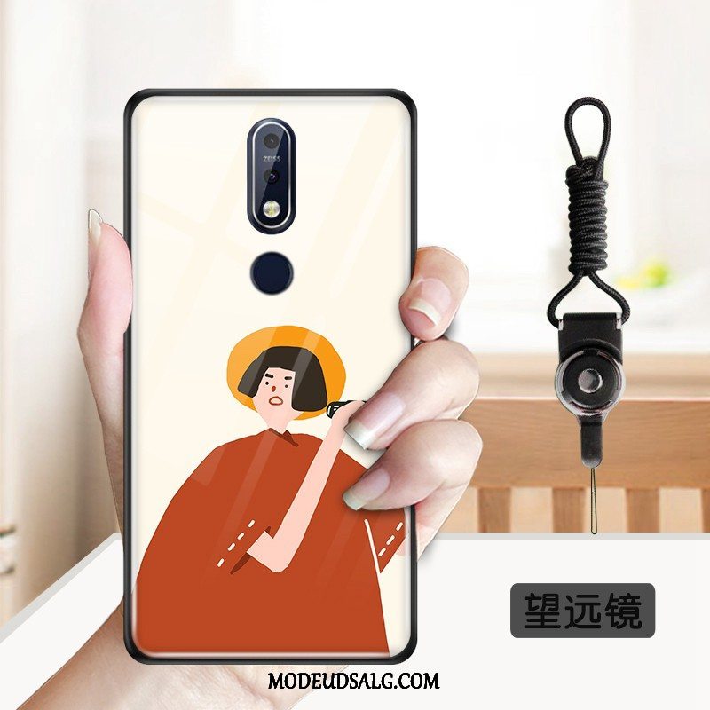 Nokia 7.1 Etui Spejl Hærdet Glas Cartoon Gul Smuk