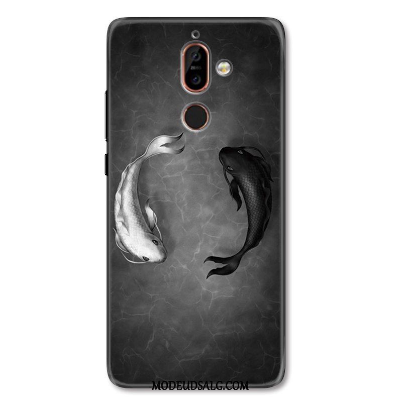 Nokia 7 Plus Etui Nubuck Kreativ Cover Kinesisk Stil Sort