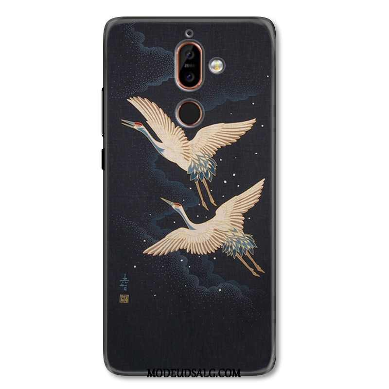 Nokia 7 Plus Etui Nubuck Kreativ Cover Kinesisk Stil Sort