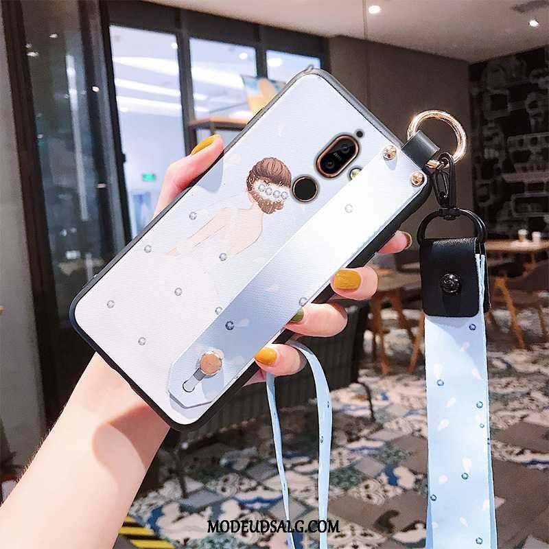 Nokia 7 Plus Etui Pu Lyserød Anti-fald Kinesisk Stil Hængende Ornamenter