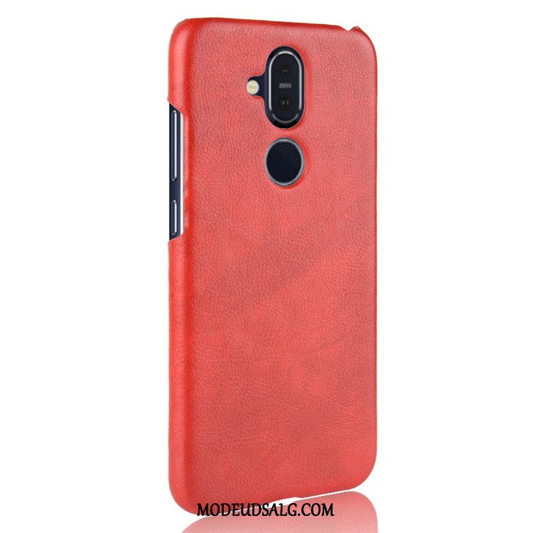 Nokia 8.1 Etui Litchi Rød Kvalitet Mønster Cover