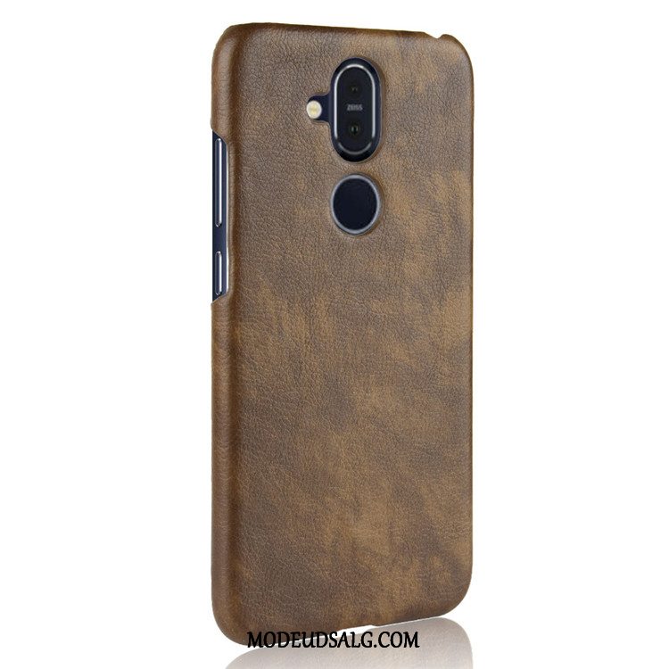 Nokia 8.1 Etui Litchi Rød Kvalitet Mønster Cover