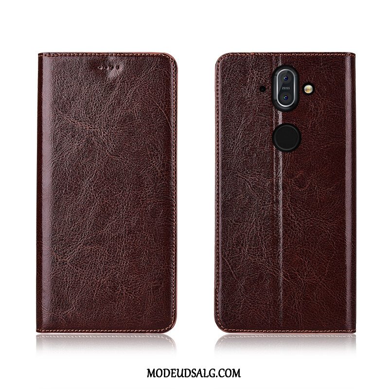 Nokia 8 Sirocco Etui / Cover Høj Folio Lyserød Ægte Læder Ny