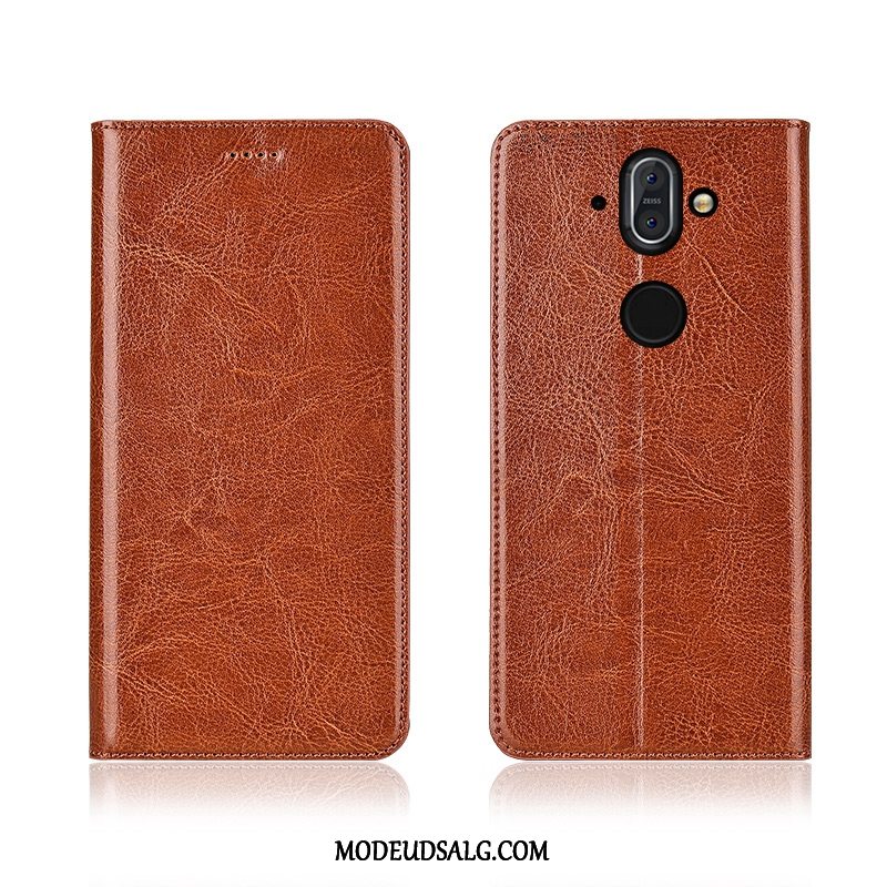 Nokia 8 Sirocco Etui / Cover Høj Folio Lyserød Ægte Læder Ny