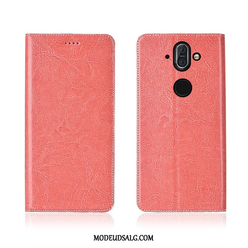 Nokia 8 Sirocco Etui / Cover Høj Folio Lyserød Ægte Læder Ny