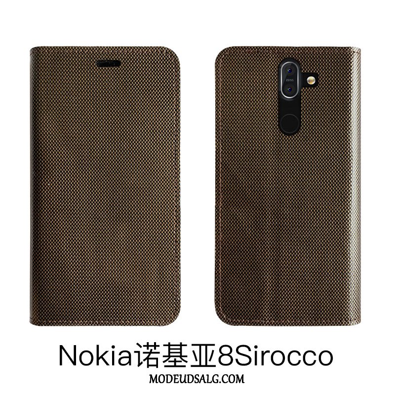 Nokia 8 Sirocco Etui Sort Folio Beskyttelse Cover Ægte Læder