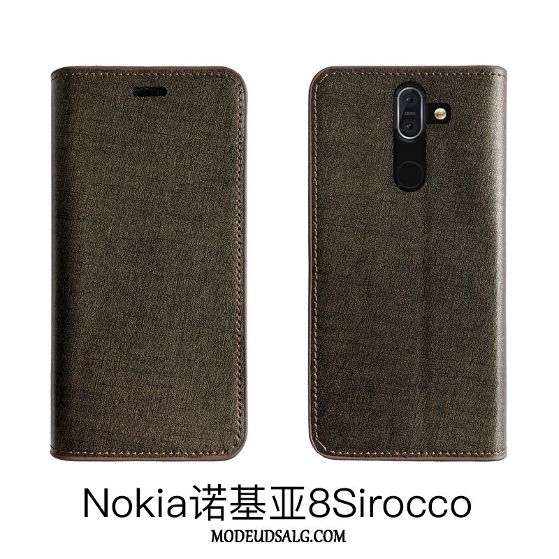 Nokia 8 Sirocco Etui Sort Folio Beskyttelse Cover Ægte Læder