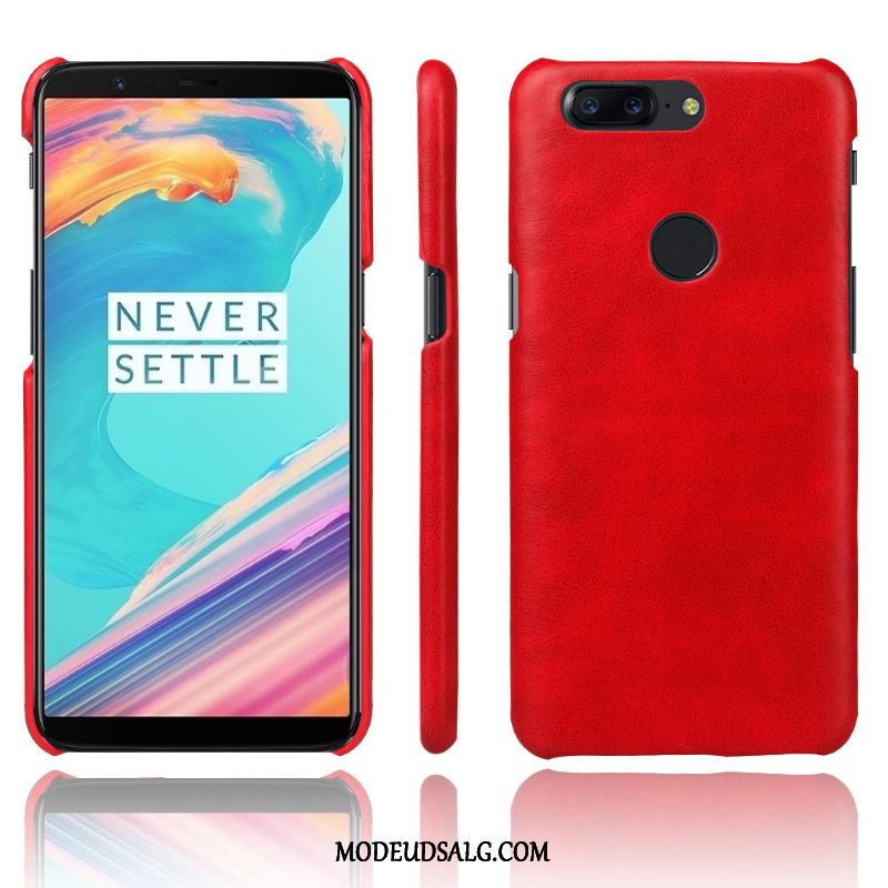 Oneplus 5t Etui Anti-fald Cover Rød Lædertaske Simple