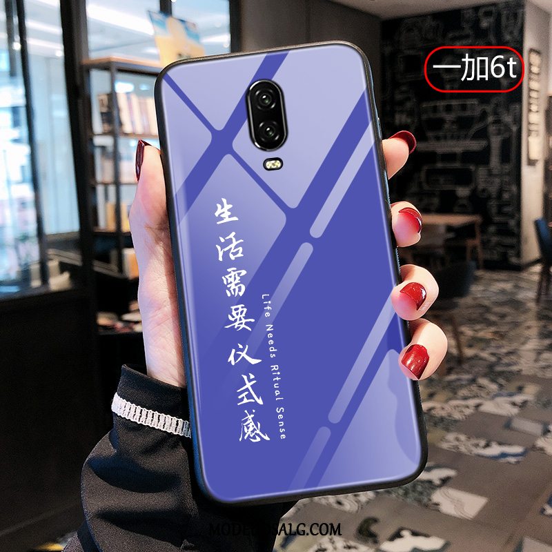 Oneplus 6t Etui Kreativ Cover Silikone Hvid Hærdet Glas