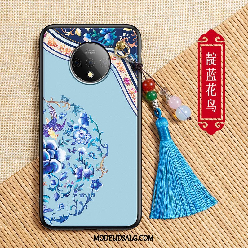 Oneplus 7t Etui / Cover Palads Beskyttelse Blå Tassel Nubuck