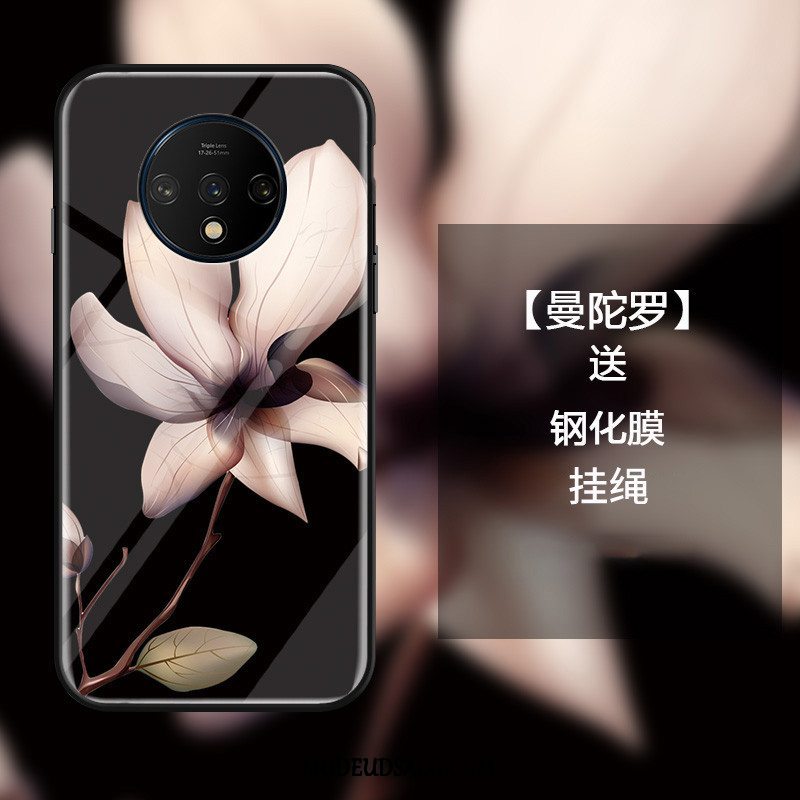 Oneplus 7t Etui Træ Sort Beskyttelse Blomster Cover