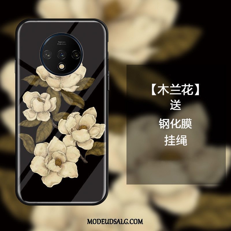 Oneplus 7t Etui Træ Sort Beskyttelse Blomster Cover