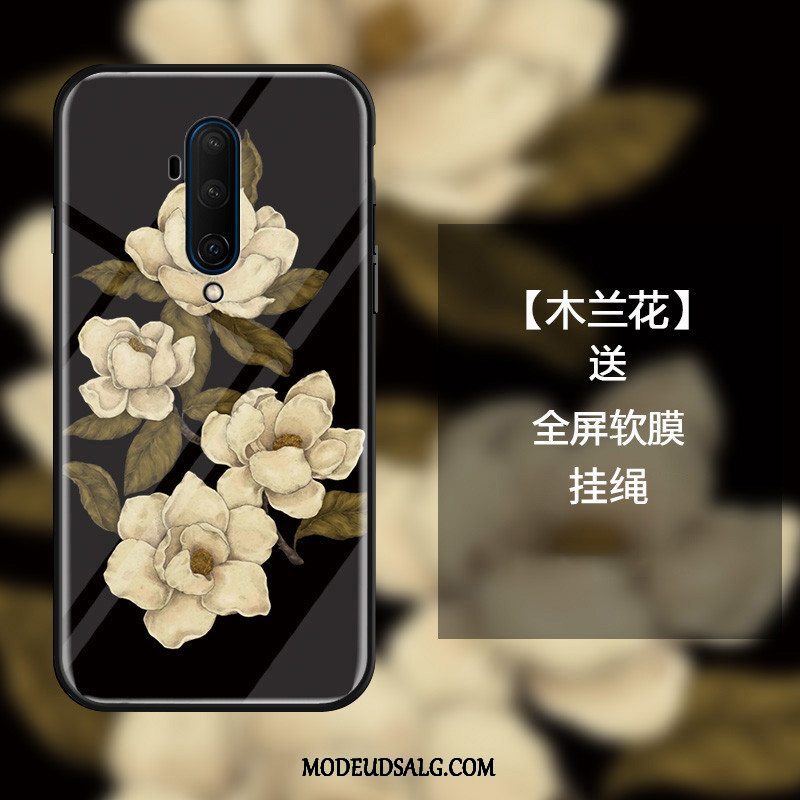 Oneplus 7t Etui Træ Sort Beskyttelse Blomster Cover