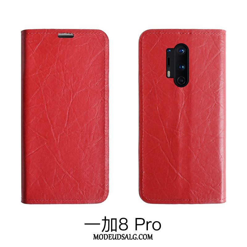 Oneplus 8 Pro Etui Folio Cover Simple Rød Beskyttelse