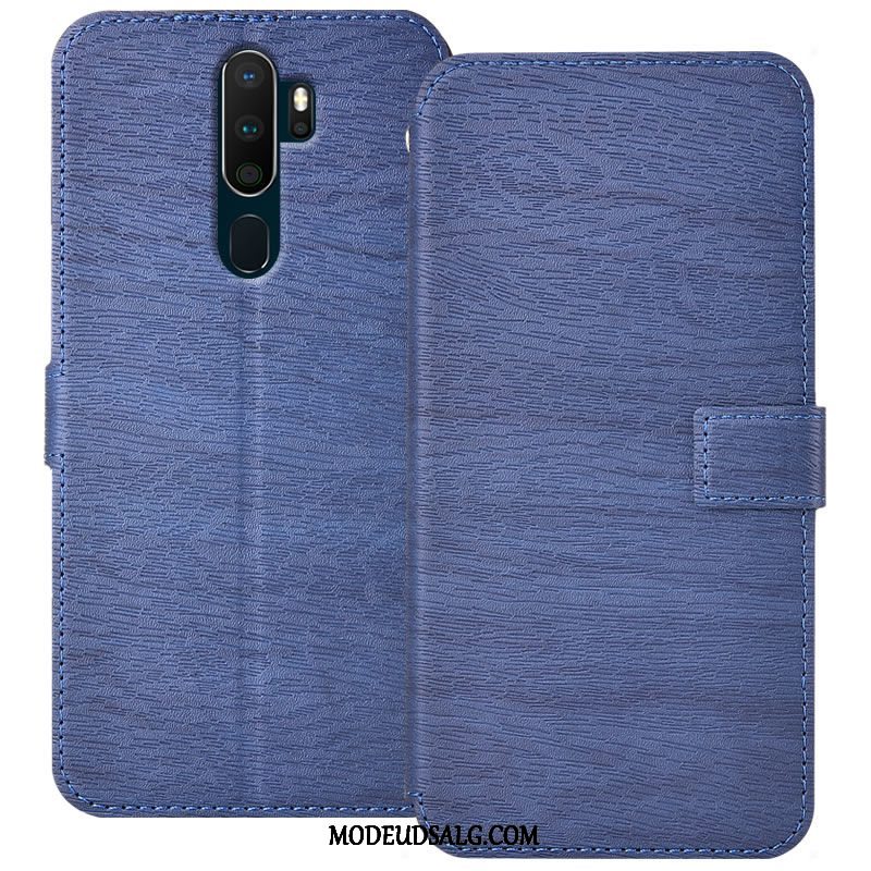 Oppo A9 2020 Etui / Cover Lædertaske Trækorn Folio Blå Hængende Ornamenter