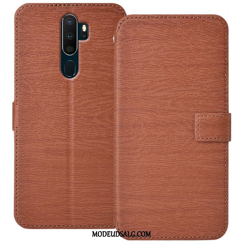 Oppo A9 2020 Etui / Cover Lædertaske Trækorn Folio Blå Hængende Ornamenter