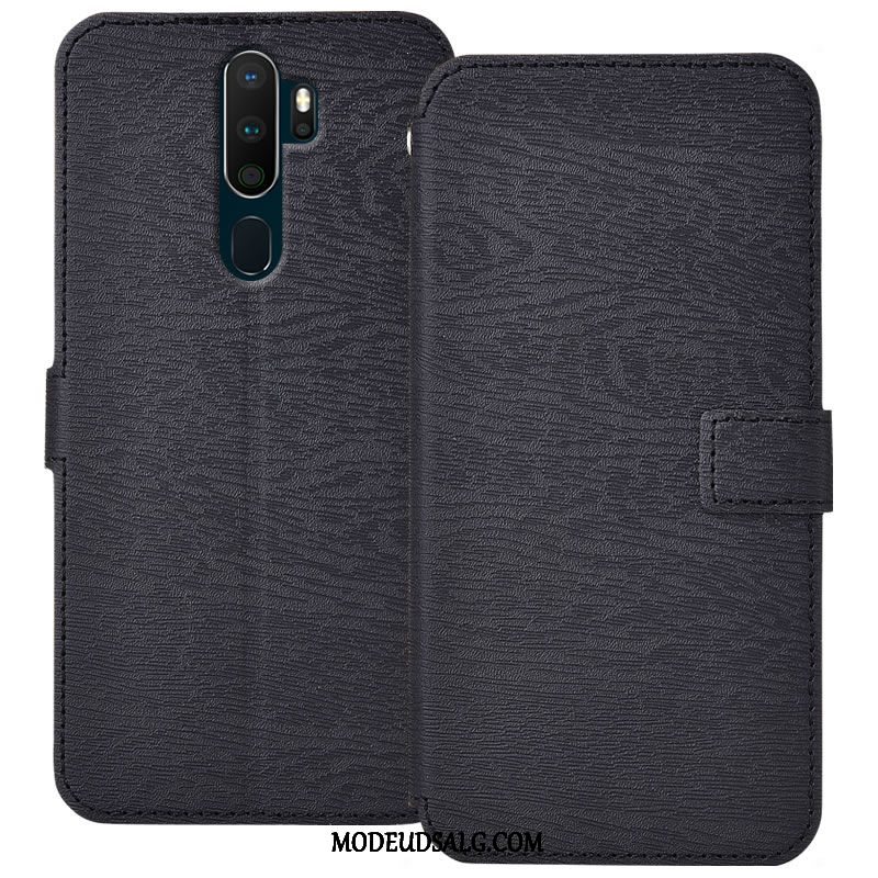 Oppo A9 2020 Etui / Cover Lædertaske Trækorn Folio Blå Hængende Ornamenter