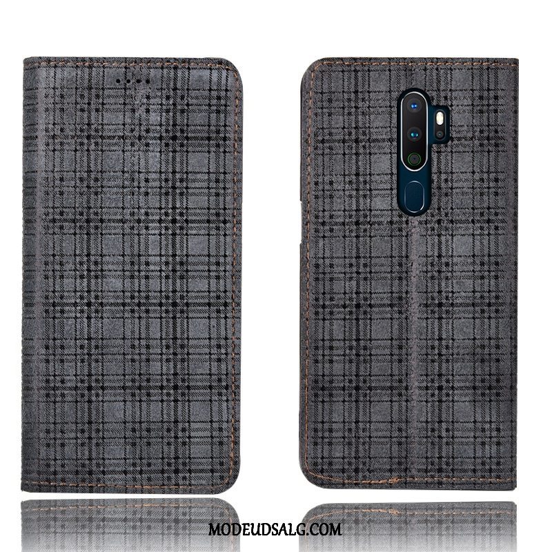 Oppo A9 2020 Etui / Cover Mønster Grå Fløjl Lædertaske Folio