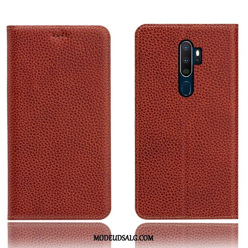 Oppo A9 2020 Etui Litchi Folio Anti-fald Ægte Læder Beskyttelse