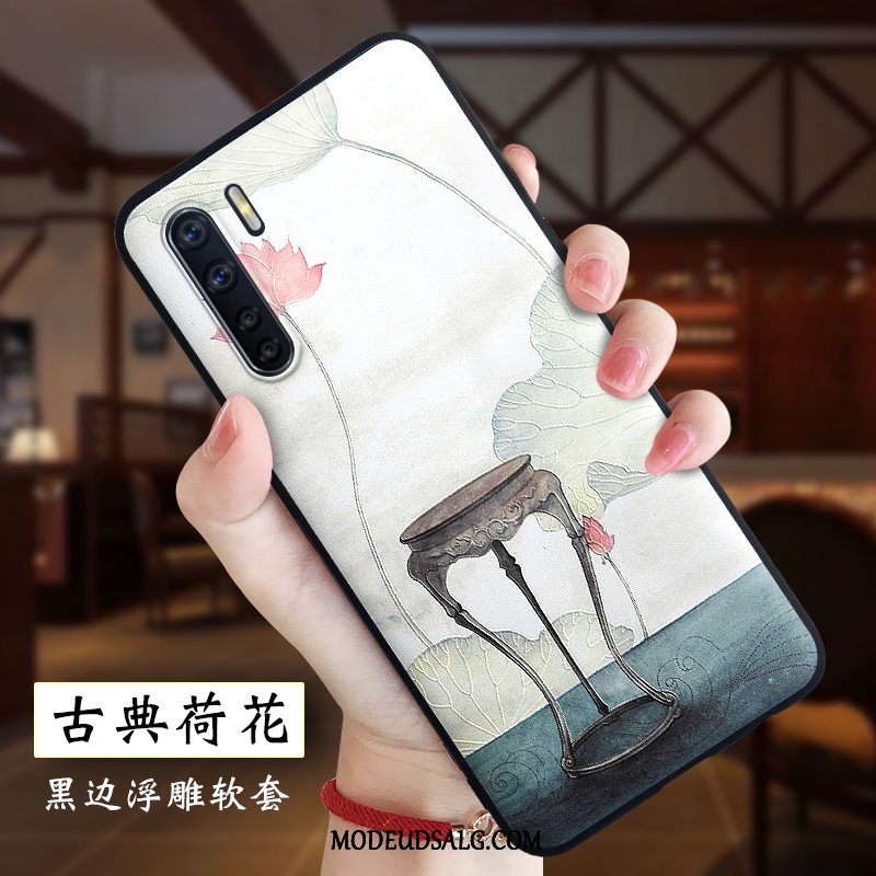 Oppo A91 Etui Relief Silikone Trendy Hvid Alt Inklusive