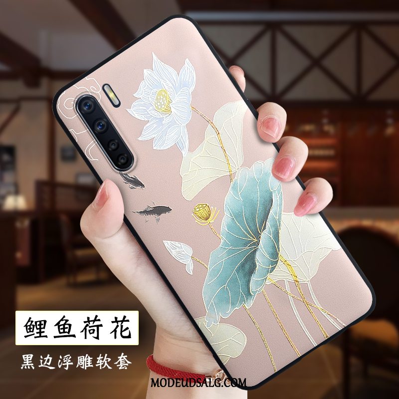 Oppo A91 Etui Relief Silikone Trendy Hvid Alt Inklusive