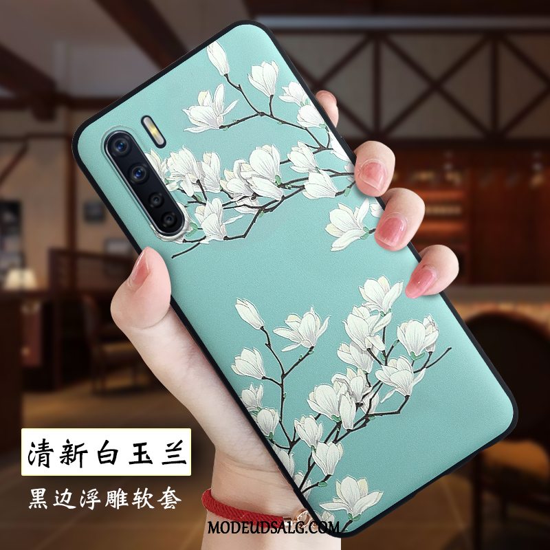 Oppo A91 Etui Relief Silikone Trendy Hvid Alt Inklusive