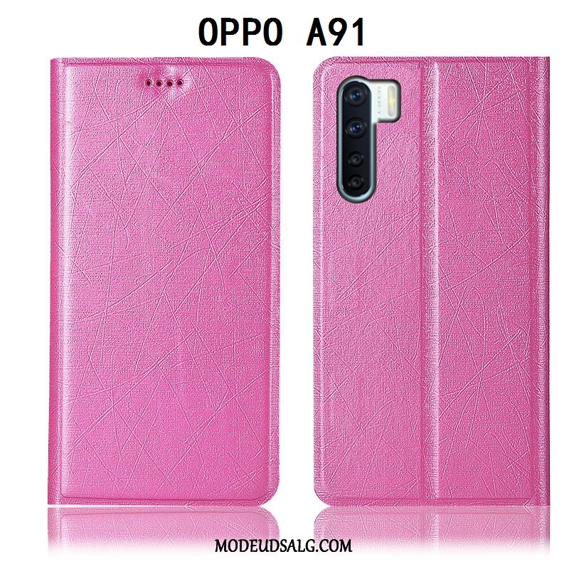 Oppo A91 Etui Sort Anti-fald Lædertaske Beskyttelse Folio