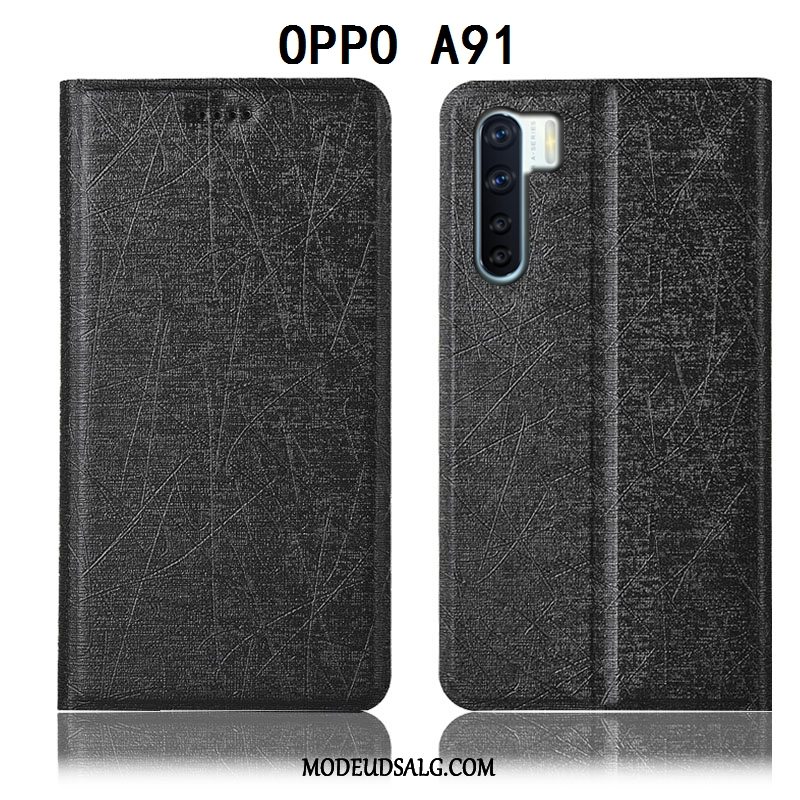 Oppo A91 Etui Sort Anti-fald Lædertaske Beskyttelse Folio