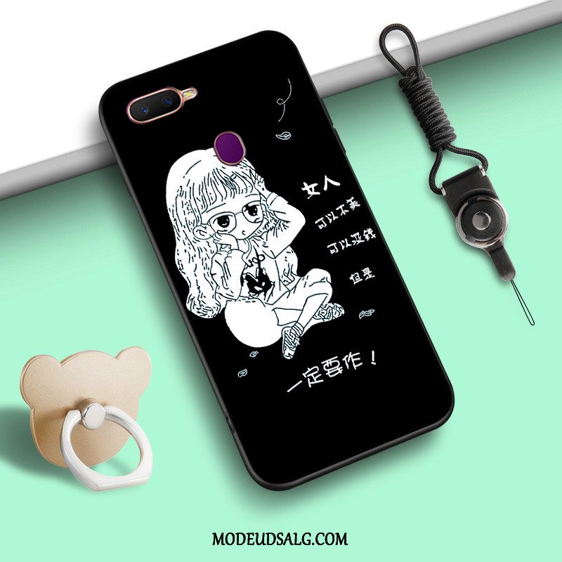 Oppo Ax7 Etui Nubuck Sort Cartoon Ring Trend