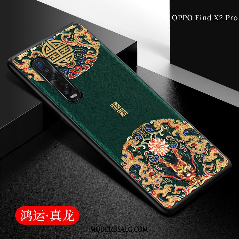 Oppo Find X2 Pro Etui Alt Inklusive Relief Kinesisk Stil Blå Cover