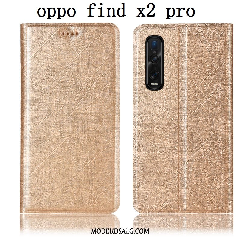 Oppo Find X2 Pro Etui Anti-fald Silke Beskyttelse Lædertaske Guld