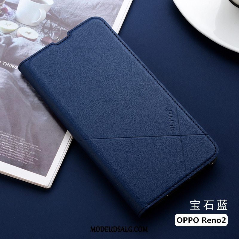 Oppo Reno 2 Z Etui Lædertaske Hærdning Anti-fald Clamshell Sort