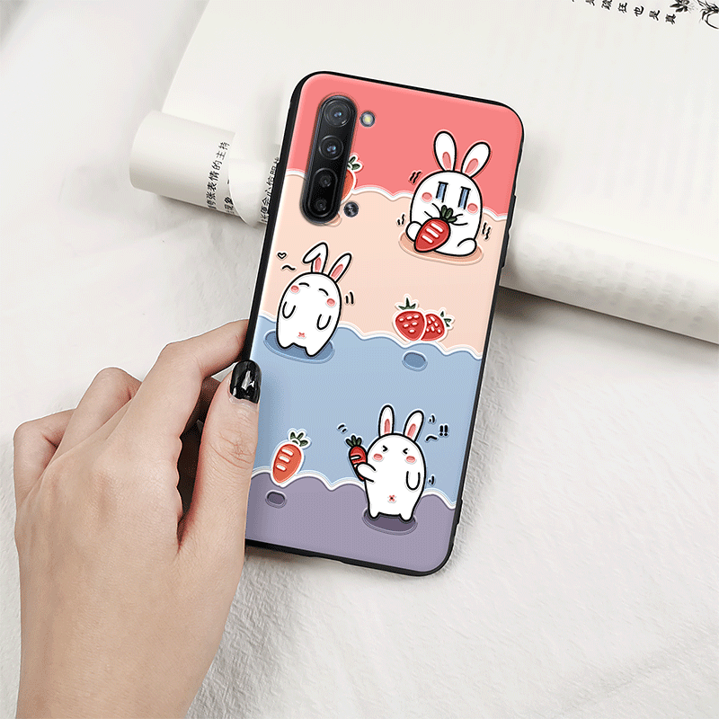 Oppo Reno 3 Etui Silikone Alt Inklusive Lyserød Relief Kanin