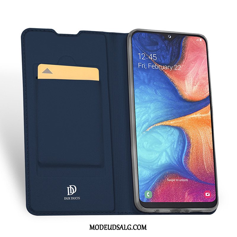 Samsung Galaxy A20e Etui Folio Lædertaske Cover Blå Beskyttelse