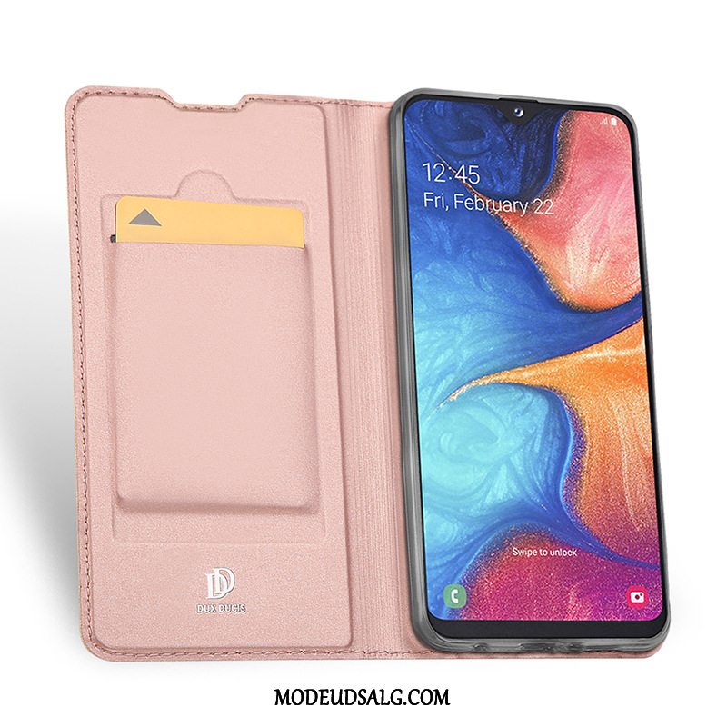 Samsung Galaxy A20e Etui Folio Lædertaske Cover Blå Beskyttelse