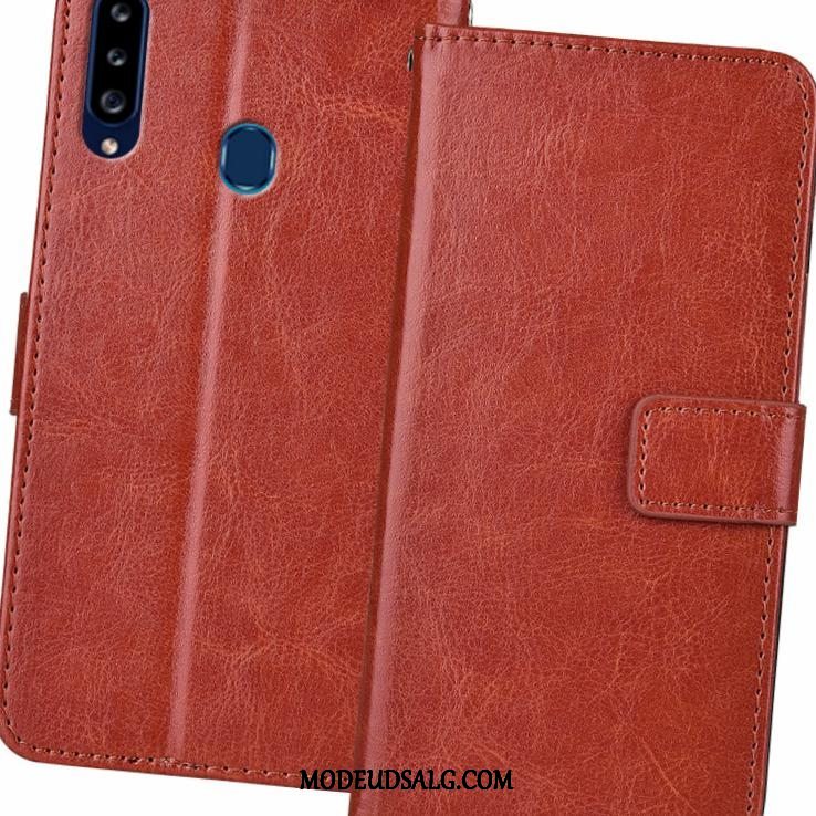 Samsung Galaxy A20s Etui / Cover Folio Guld Alt Inklusive Ægte Læder Anti-fald