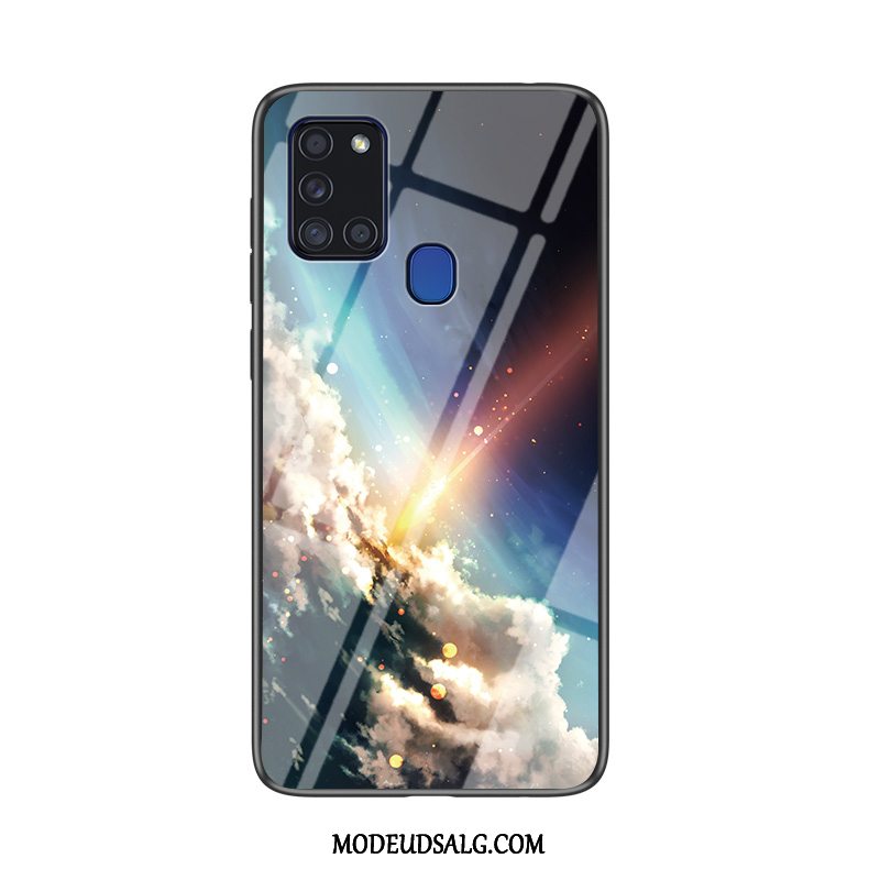 Samsung Galaxy A21s Etui / Cover Beskyttelse Mørkeblå Blød Glas Hård