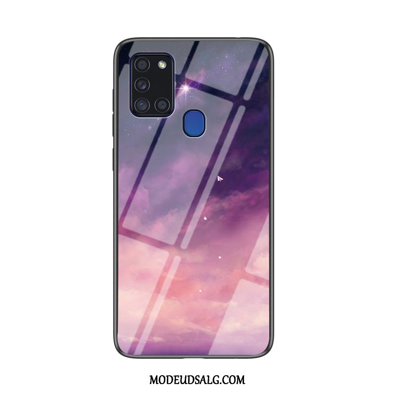 Samsung Galaxy A21s Etui / Cover Beskyttelse Mørkeblå Blød Glas Hård