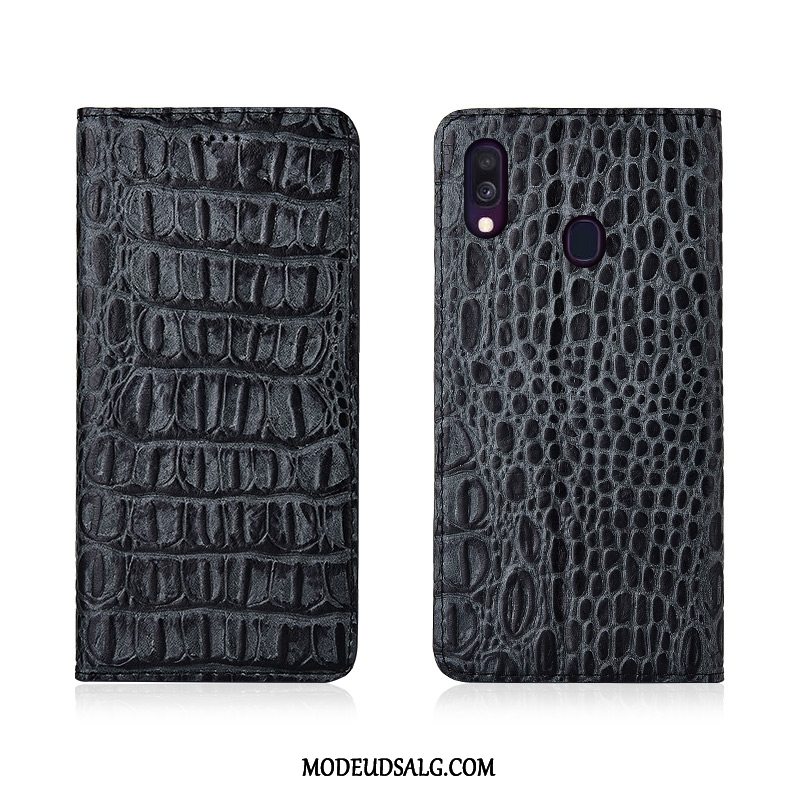 Samsung Galaxy A40 Etui / Cover Beskyttelse Krokodille Khaki Nubuck Ægte Læder