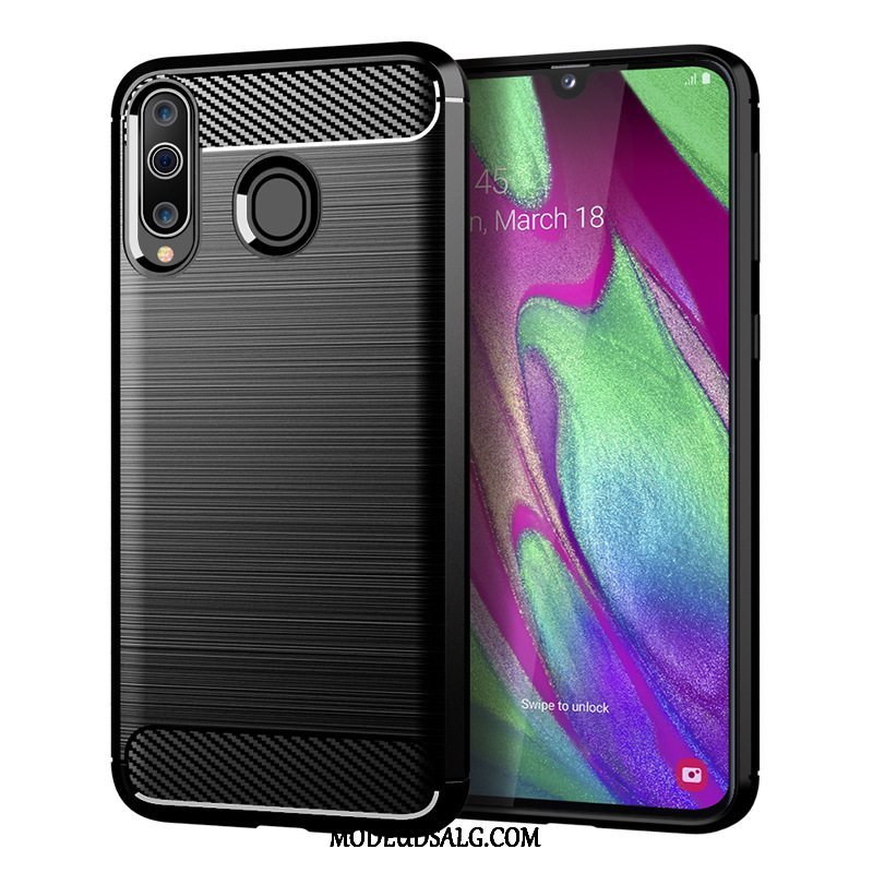 Samsung Galaxy A40s Etui Beskyttelse Sort Mønster Silke Blød