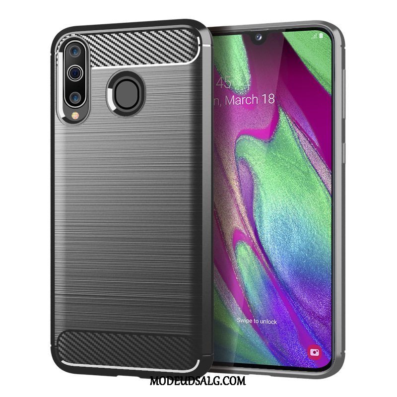 Samsung Galaxy A40s Etui Beskyttelse Sort Mønster Silke Blød