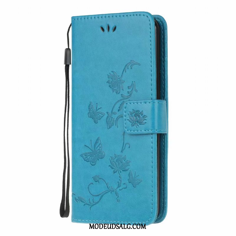 Samsung Galaxy A41 Etui Clamshell Sommerfugle Lædertaske Lyserød Blomster