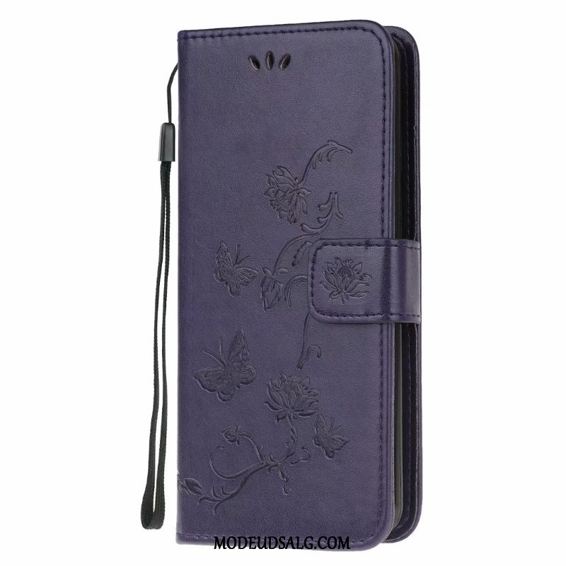 Samsung Galaxy A41 Etui Clamshell Sommerfugle Lædertaske Lyserød Blomster