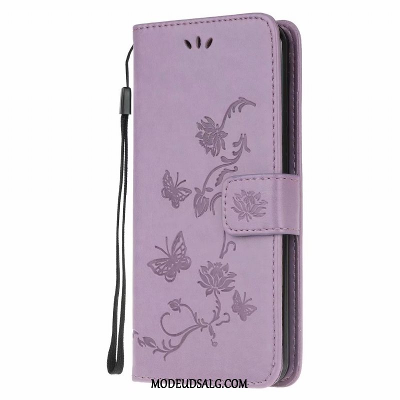 Samsung Galaxy A41 Etui Clamshell Sommerfugle Lædertaske Lyserød Blomster