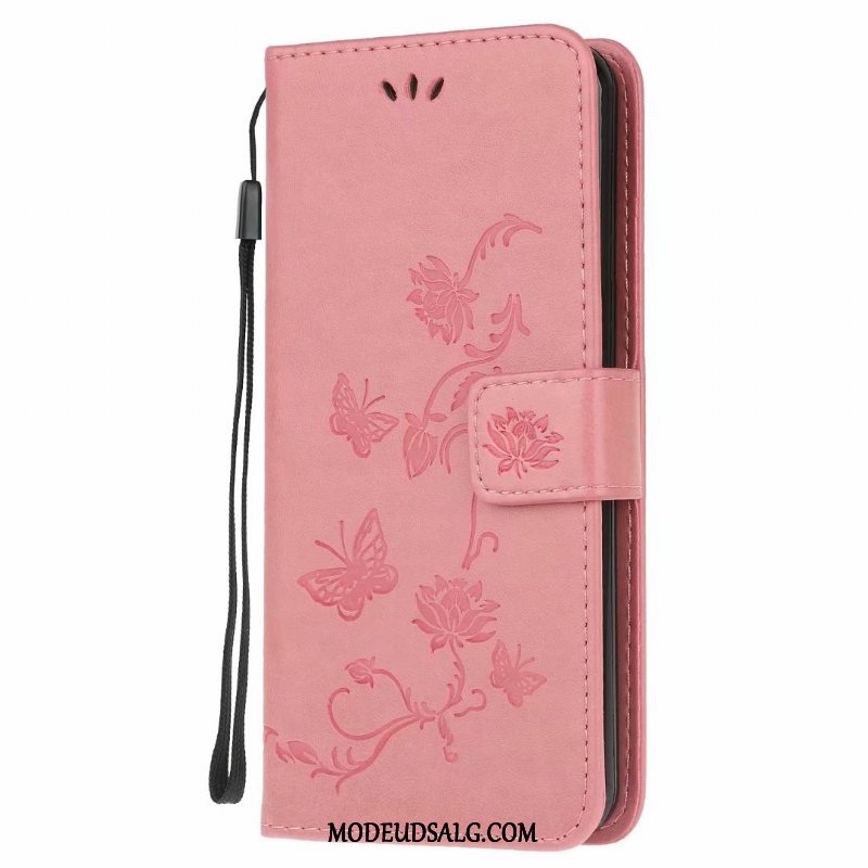 Samsung Galaxy A41 Etui Clamshell Sommerfugle Lædertaske Lyserød Blomster