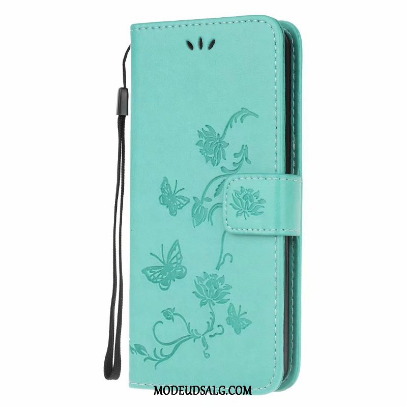 Samsung Galaxy A41 Etui Clamshell Sommerfugle Lædertaske Lyserød Blomster