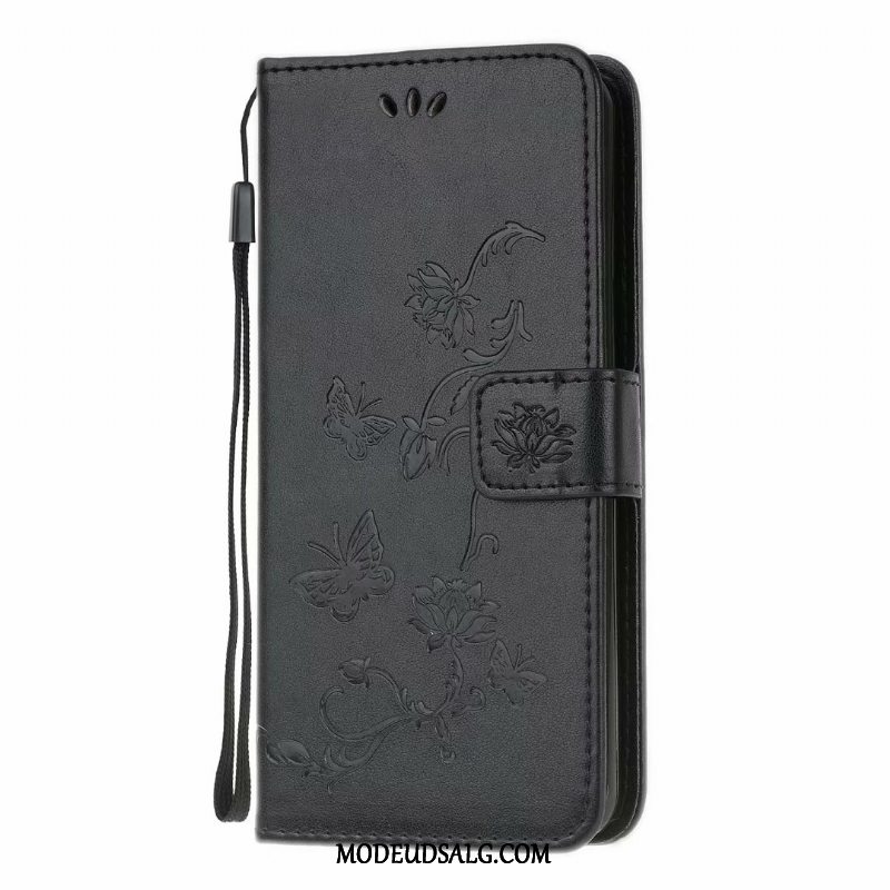 Samsung Galaxy A41 Etui Clamshell Sommerfugle Lædertaske Lyserød Blomster