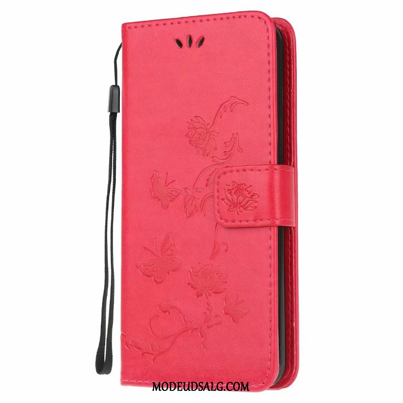 Samsung Galaxy A41 Etui Clamshell Sommerfugle Lædertaske Lyserød Blomster